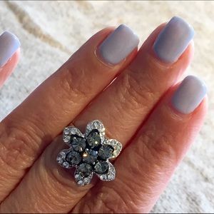 White and black diamond flower ring