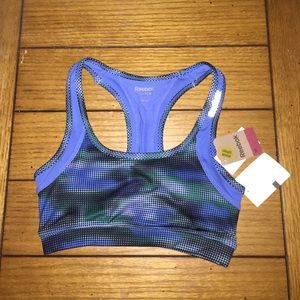 Fainted blue sports bra.