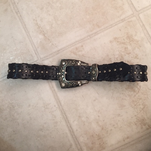 Black leather studded belt