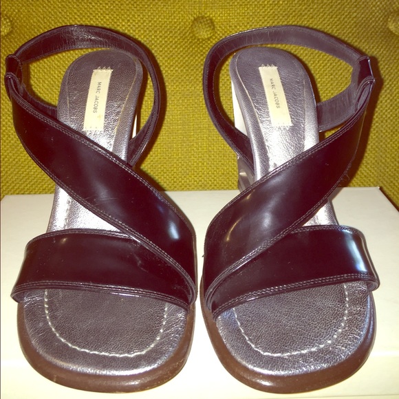 MARC JACOBS Black Leather Cut Out Wedge Sandals