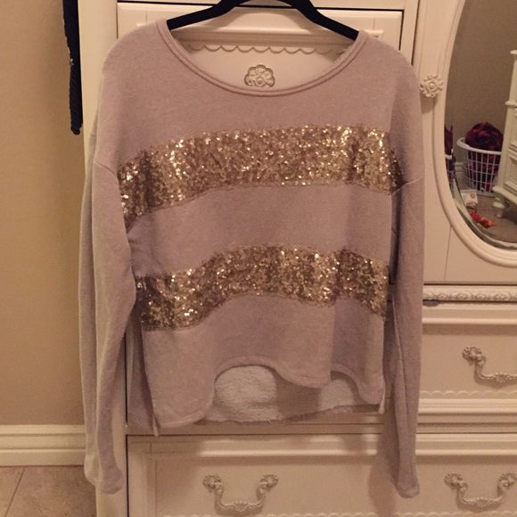 Tan sweater with gold sequins