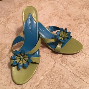 Blue and Green Flower Kitten Heels