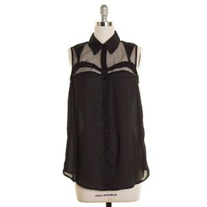 SLEEVELESS SHEER PANEL SHIRT BLOUSE