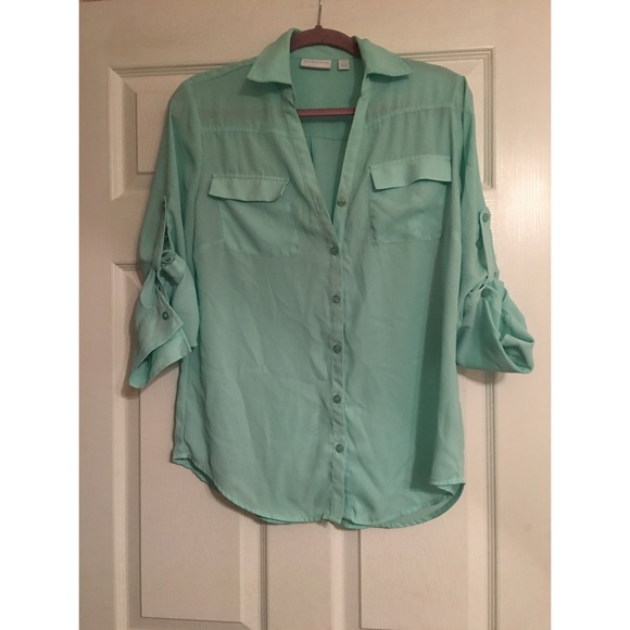 Teal blue button down blouse