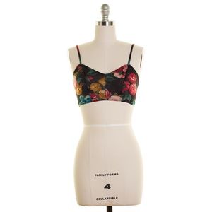 FLORAL PRINT BRA TOP WITH LACE BACK