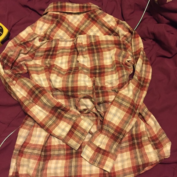 Red and white flannel button down shirt - Picture 3 of 3