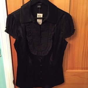 NWT Arden B Black Silk Blouse Sz M