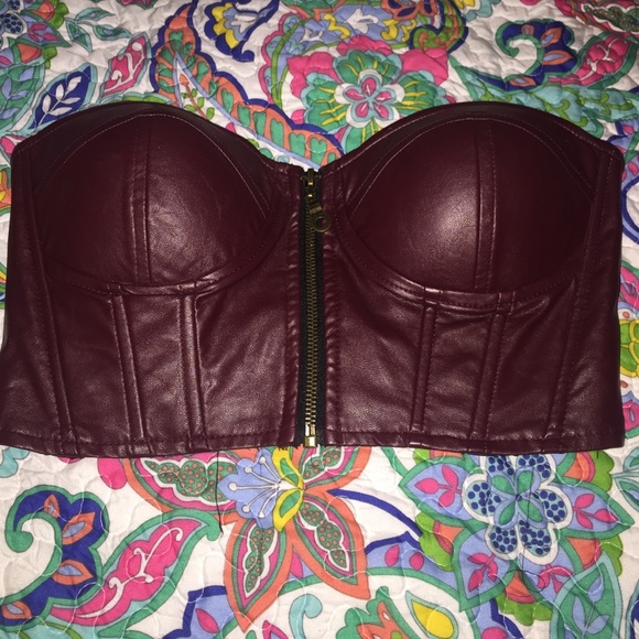 Leather Vintage Burgundy Bra Top