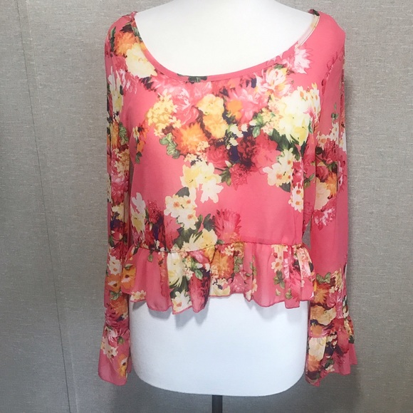 FLORAL PEPLUM LONG SLEEVE SPRING TOP - Picture 3 of 5
