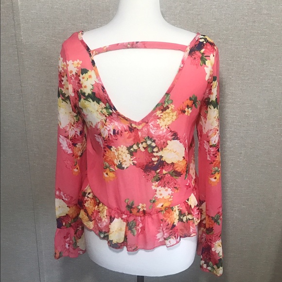 FLORAL PEPLUM LONG SLEEVE SPRING TOP - Picture 4 of 5