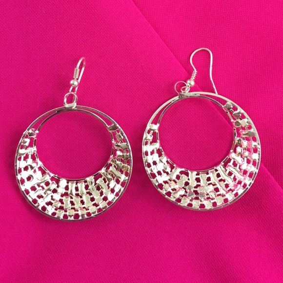 Silver Tone Crystal Hoop Earrings - Picture 2 of 2
