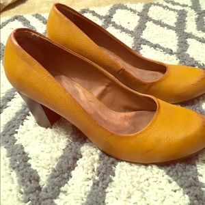 Bass Co mustard heels and metallic loafers