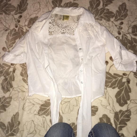 White top with lace back and ties in front