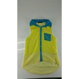 Yellow and blue sheer blouse