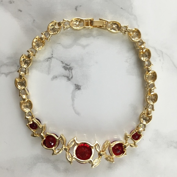 Ruby Red Crystal 14k gold fill Tennis Bracelet - Picture 2 of 2