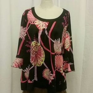 Avenue Sheer Light Floral Blouse 3/4 Sleeve 26/28