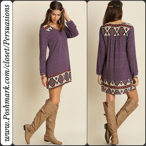 SOLD OUT Border Print Boho Mini Shirt Dress Tunic - Picture 2 of 2