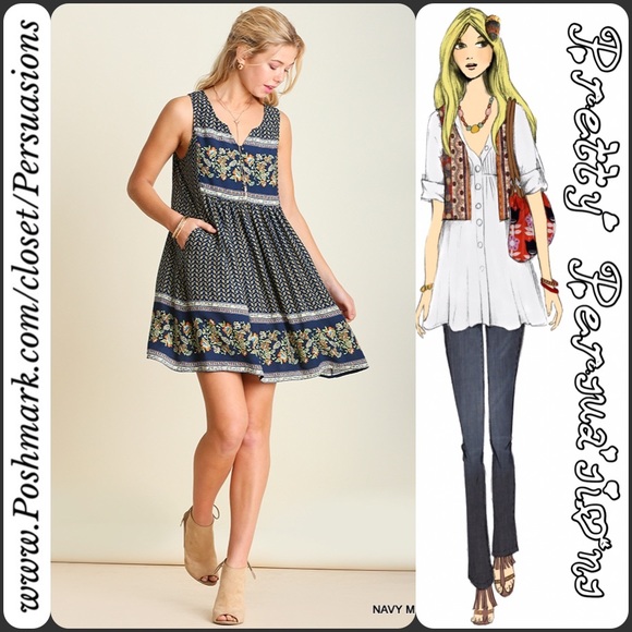 LAST 1🌻Floral Border Print & Lace Back Boho Dress - Picture 2 of 4