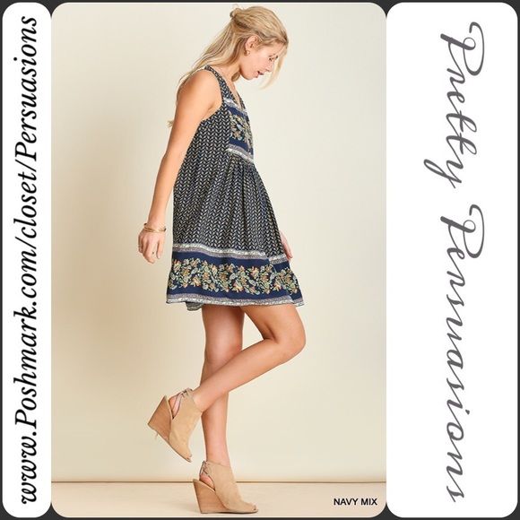 LAST 1🌻Floral Border Print & Lace Back Boho Dress - Picture 4 of 4
