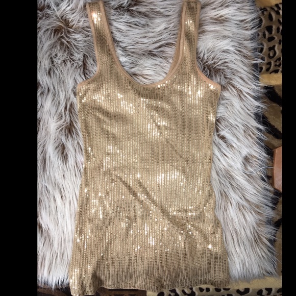 Express Gold Sequin Tank XS