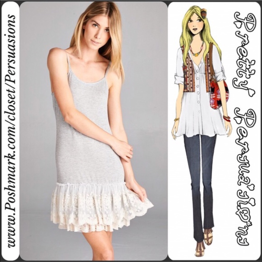 SOLD  Gray & Cream Lace Ruffle Hem Dress Extender - Picture 2 of 3