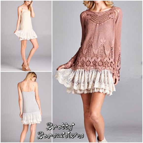 SOLD  Gray & Cream Lace Ruffle Hem Dress Extender - Picture 3 of 3