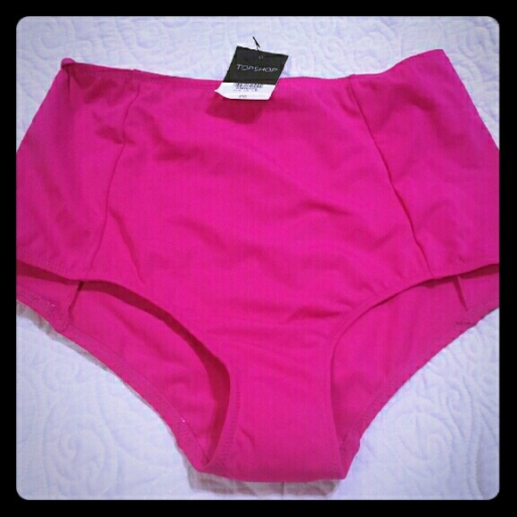 NWT Top Shop Hot Pink High Waisted Swim Bottom