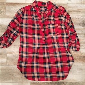 Red Plaid 3/4 Sleeve Tunic