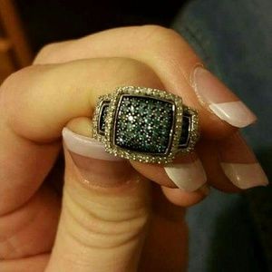 Sterling Silver Blue and White Diamond Ring