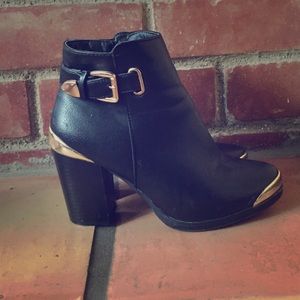 Black Heeled Booties with Rose Gold Hardware