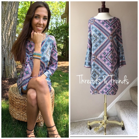 Multi Color Diamond Print Tunic dress Pastel - Picture 2 of 4