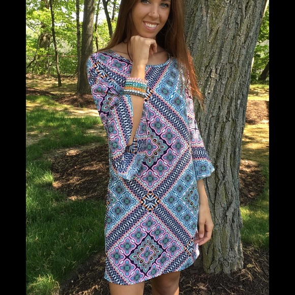 Multi Color Diamond Print Tunic dress Pastel - Picture 3 of 4