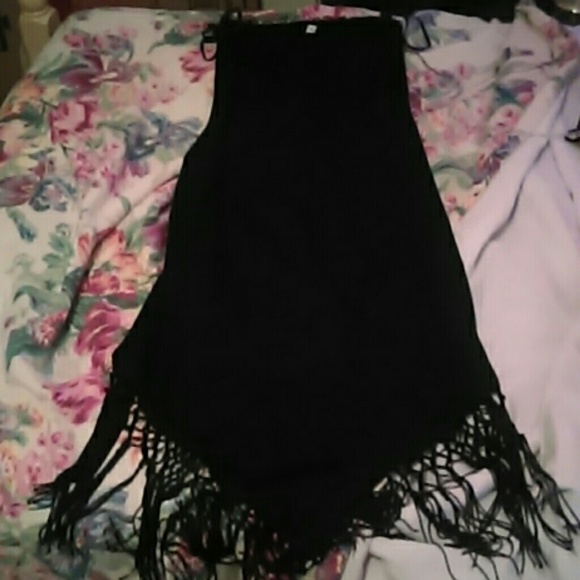 Cach? Black Spaghetti Strap Fringe Dress - Picture 2 of 2