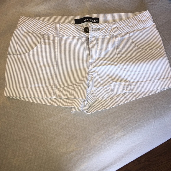 Gray and white pin stripped khaki shorts