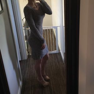 Cotton gray long sleeved midi dress