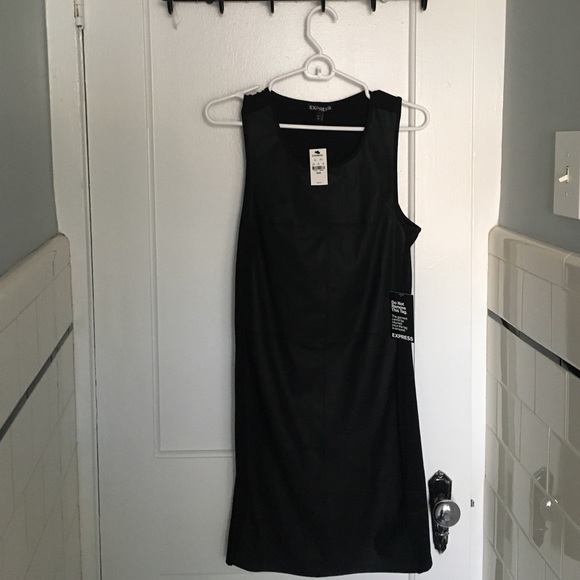 Little black dress with faux leather front