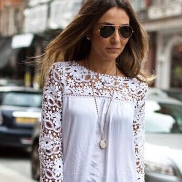 Long Sleeved White Lace Top