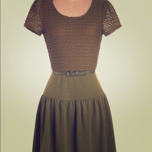 Olive drab dress with crochet top