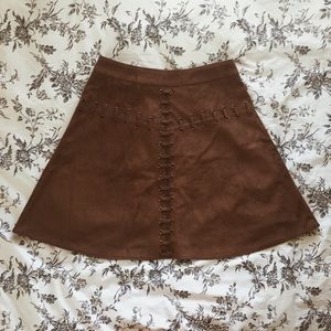 Brown Suede Lace Up Skirt