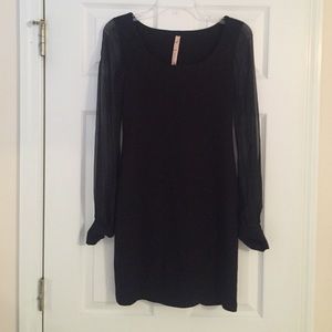 Black Mini Dress with Lace Sleeves