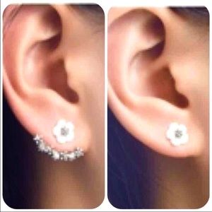 Two Part Small Flower Drop Earrings
