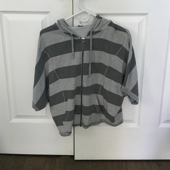 Splendid grey striped short sleeve zip up