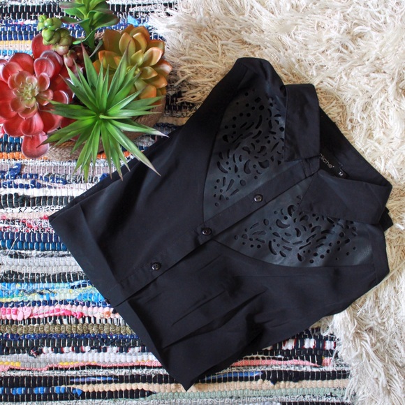 🆕 Faux-Leather Laser Cut Chiffon Blouse ✨