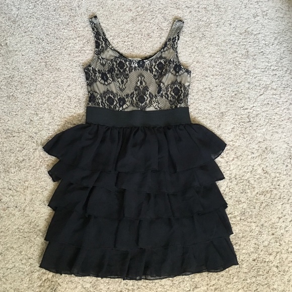 Delias Lace Black Nude Dress S Ruffle Skirt