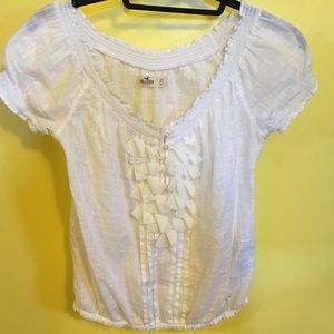 Short Sleeve White Ruffle Top