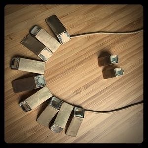 Gold Bar Necklace and Earrings