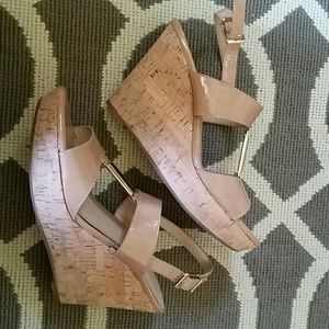 Nude cork wedges