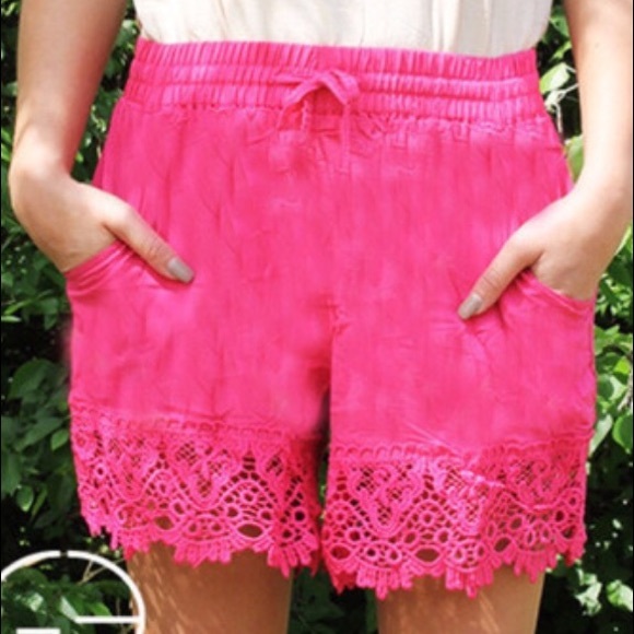 Pink Shorts with lace trim