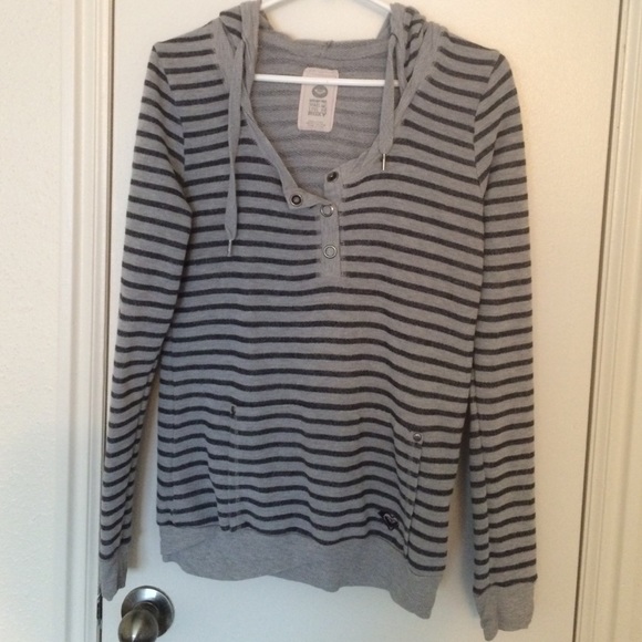 Black and grey striped scoop neck hoodie