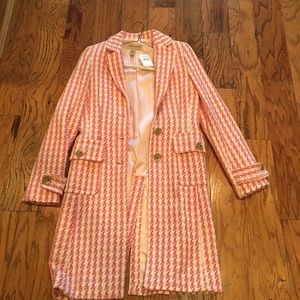 Banana Republic Houndstooth Pink & White Peacoat